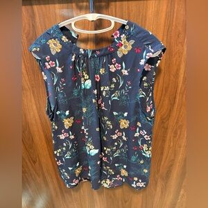 DR2 Navy Floral Women's Blouse, Size XL